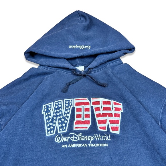 (XXL) Walt Disney World 1971 Y2K Red White Blue Mickey Embroidered Hoodie Men’s - Picture 2 of 6